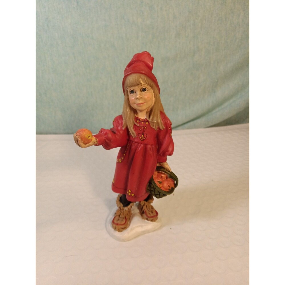 Vtg Norway Candy Design Girl  Figurine Basket of Apples 10” Carl Larsson